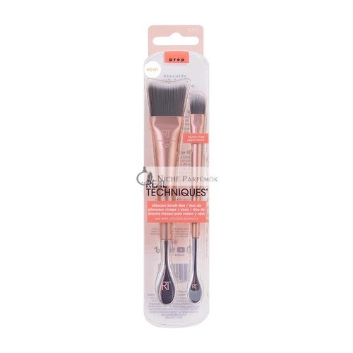 Real Techniques Hautpflege Pinsel Duo für die händefreie Anwendung von Seren, Cremes und Tonern - 2-teiliges Set Pink