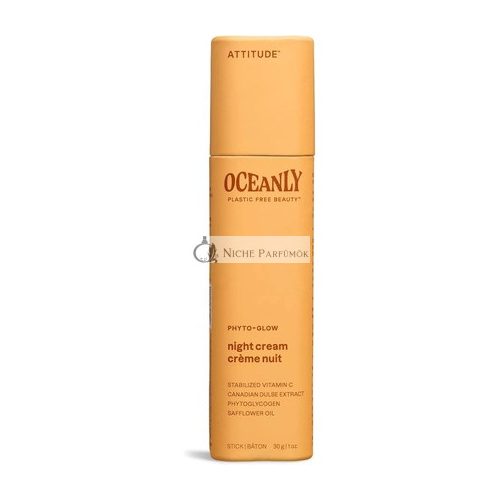 ATTITUDE Oceanly Night Cream Stick - EWG Ellenőrzött Növényi és Ásványi Összetevők, Vegán Bőrápoló Termékek, PHYTO GLOW Illatmentes, 30 g