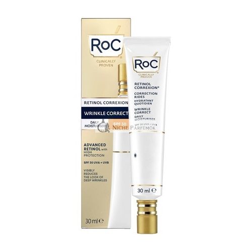 RoC Retinol Correxion Faltenkorrektur Tagesfeuchtigkeitspflege SPF 30, Feuchtigkeitscreme mit SPF, Anti-Falten & Anti-Aging Hautpflege, UVA/UVB Schutz - 30 ml