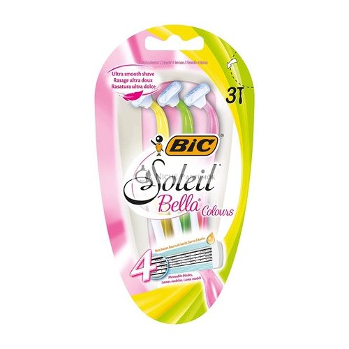 BIC Soleil Bella Farbenfrohe 4-Klingen Damenrasierer 3er-Pack mit Federkopf für ultra-glatte Rasur