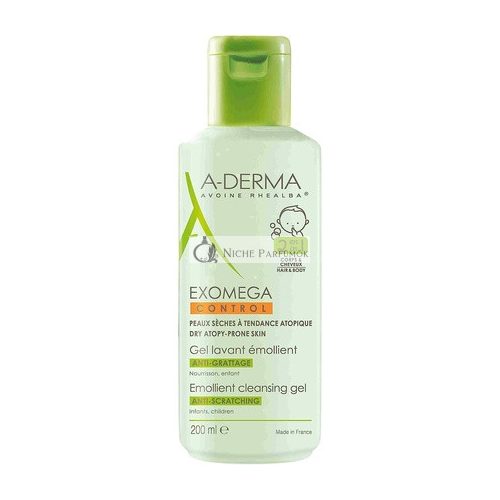 A-DERMA Exomega Control Emollient Tisztító Gél 2 az 1-ben Csecsemők és Gyermekek Számára, 200ml