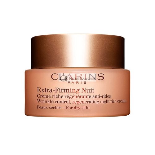 Clarins Extra-Firming Nachtcreme, Anti-Aging Feuchtigkeitscreme für trockene Haut, 48ml