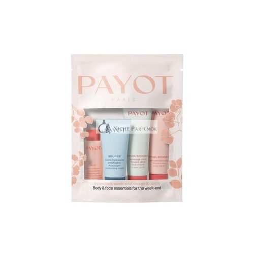 Payot Essentials Wochenendset - Mizellenwasser 20ml, Feuchtigkeitscreme 15ml, Körperpeeling 25ml, Nährende Körpercreme 25ml