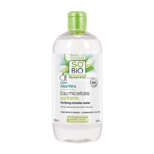 SO'BiO étic Cosmebio Kombinált/Zsíros Bőr Hydra Aloe Vera Tisztító Micellás Víz, 500ml