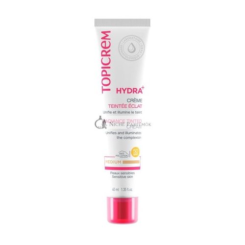 Topicrem HYDRA+ Tinted Moisturizer Közepes Fényű Érzékeny és Dehidratált Bőrre - 24 Órás Hidratálás, Védelem a Bőrnek