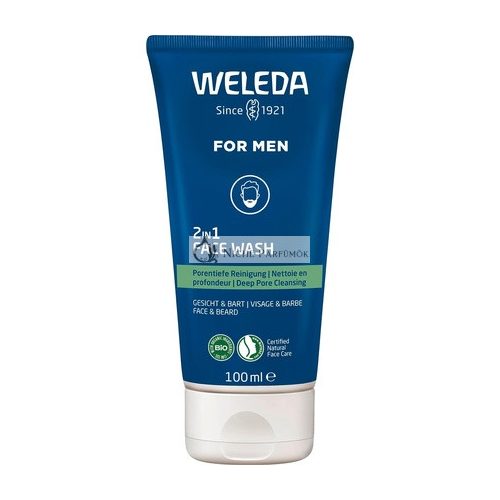 WELEDA Bio FOR MEN 2in1 Arctisztító Frissítő Természetes Férfi Arctisztító/ Szakállápoló Gél, 100ml