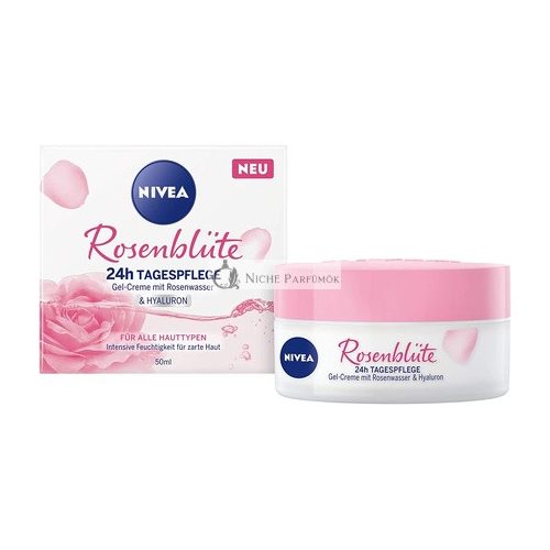 Nivea Rózsaszirom 24 órás Nappali Krém 50ml - Rózsa Vizes és Hialuronsavas - Könnyű Zselékrém a Simább Finom Bőrért