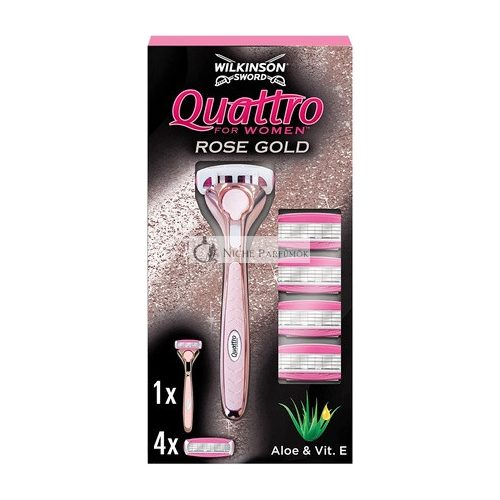 Wilkinson Sword Quattro für Frauen Premium Metall Roségold Rasierer mit 5 Klingen Nachfüllungen