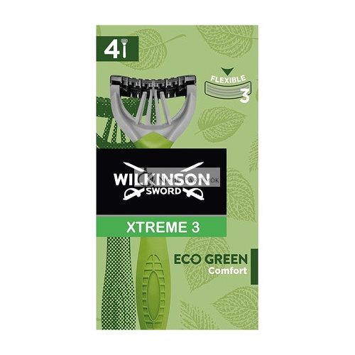 Wilkinson Sword Xtreme 3 Eco Zöld Eldobható Borotva Férfiaknak, Környezetbarát és Újrahasznosítható, 70g - 4 Darabos Csomag