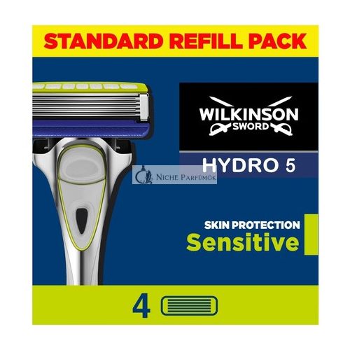 Wilkinson Sword Hydro 5 Bőrbarát Érzékeny Borotva, 4 db Borotvapenge Utántöltő, Vitamin E Géllel és Precíziós Trimmel