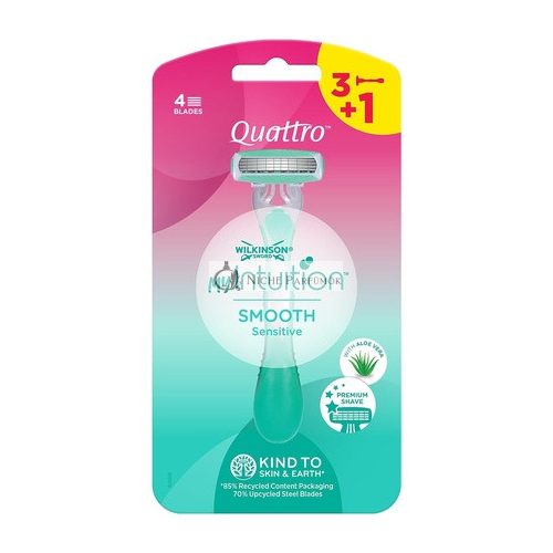 Wilkinson Sword MyIntuition Smooth Sensitive Quattro Einwegrasierer für Frauen 4 Klingen 2 Gleitstreifen mit Aloe Vera und Vitamin E - Packung 3+1