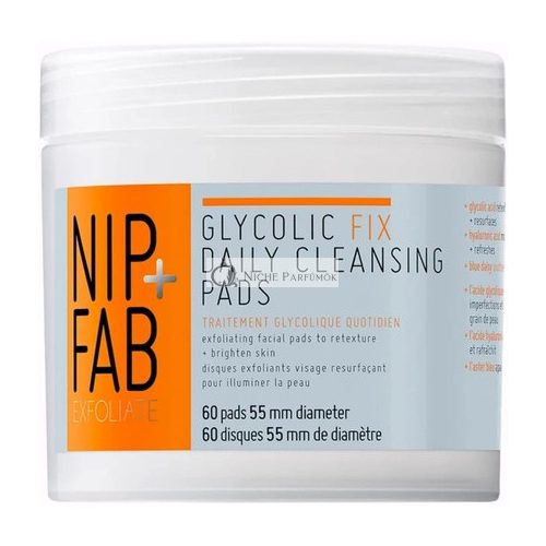 Nip + Fab Glycolic Acid Fix Napi Tisztító Párnák Hyaluronsavval, Mágus Tölgyfával, Hámlasztó AHA Arcpárnák, Bőr Kiegyenlítése, Bőr Fényesítése