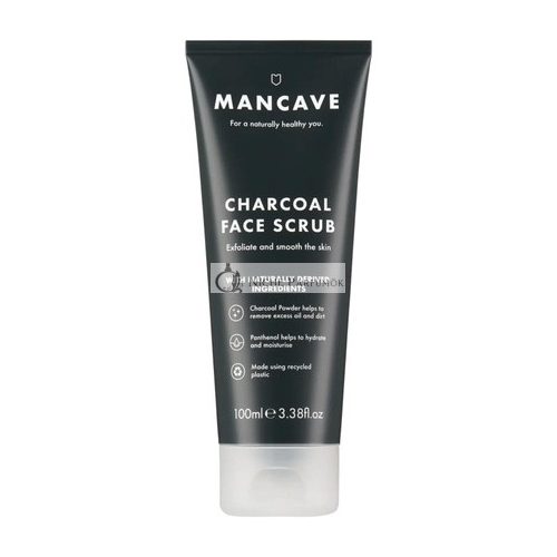 ManCave Aktív Szén Arctisztító 100ml Férfiaknak, Exfoliál és Simítja a Bőrt, Bőrgyógyászatilag Tesztelt, Természetes Formuláció, Vegán és Állatkísérlet Mentes, Újrahasznosított Műanyag Tubus, Angliában Készült