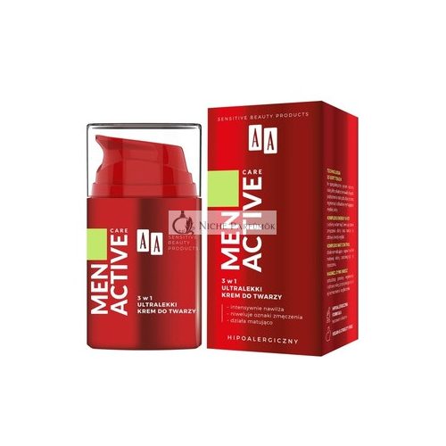 AA Men Active Care 3in1 Könnyű Arckrém, 50ml