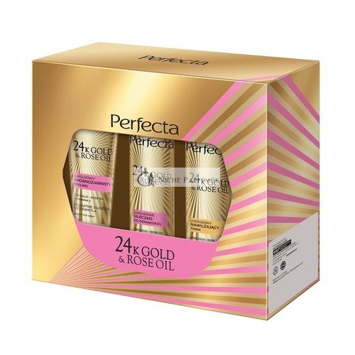 Perfectaset 24k Gold Rose Öl Peeling Scrub 75g, Feuchtigkeitsspendendes Toner 200ml, Make-up Entferner Milch 200ml