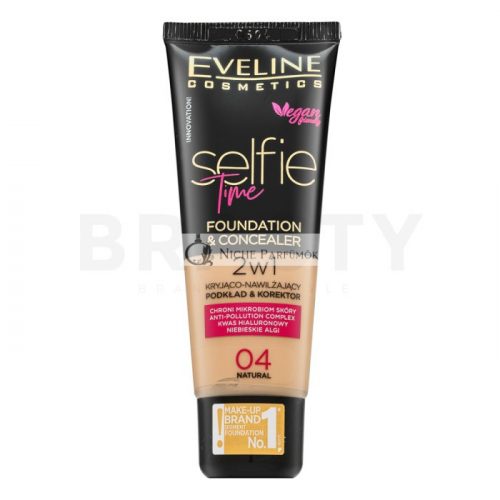 Eveline Selfie Time 2in1 Foundation & Concealer hosszan tartó make-up 2az 1-ben 04 Natural 30 ml