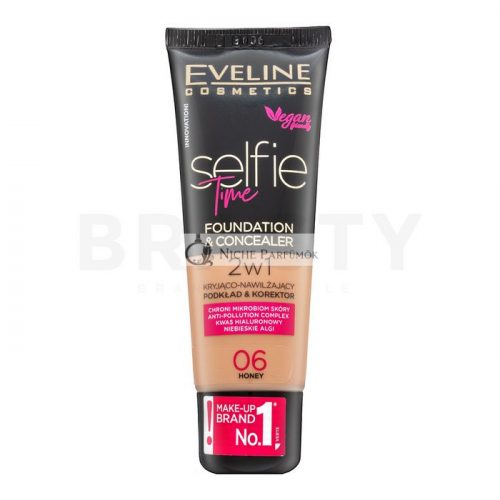 Eveline Selfie Time 2in1 Foundation & Concealer hosszan tartó make-up 2az 1-ben 06 Honey 30 ml