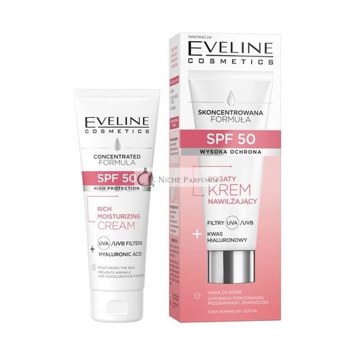 Eveline Gazdag Hidratáló Krém SPF50 Hyaluronsavval Normál és Száraz Bőrre, 30ml