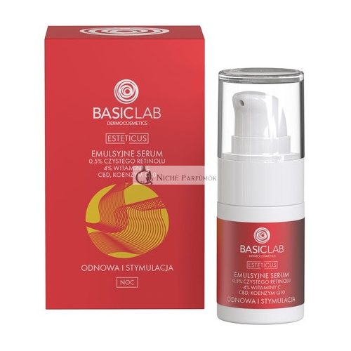 BasicLab Gesichtsserum mit Retinol, Coenzym Q10 und Vitamin C 15ml, Anti-Aging Nachtserum für Frauen