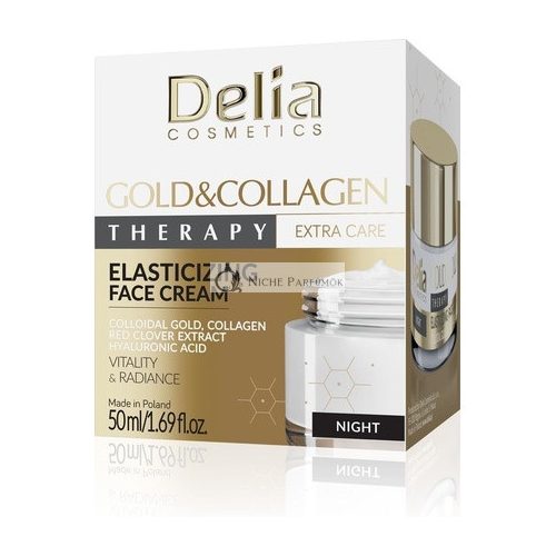 Delia Cosmetics Gold & Kollagen Elastizierende Nachtcreme Vitalität Strahlende Kolloidales Gold Kollagen Roter Klee Extrakt Hyaluronsäure, 50ml