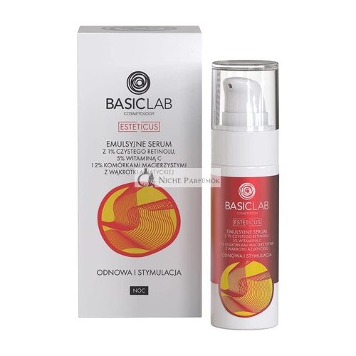 Basiclab Emulsion Serum mit 1% Purem Retinol, 5% Vitamin C und 2% Stammzellen von Cantella Asiatica, 30ml