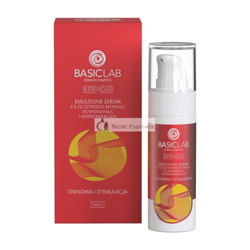 Basiclab Emulsionsserum mit 0,3% reinem Retinol, 3% Vitamin C und Coenzym Q10, Erneuerung & Stimulation, 30ml