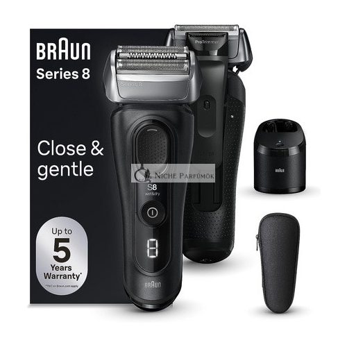 Braun Series 8 Férfi Borotva 4+1 Borotválkozófejjel, Elektromos Borotva, Precíziós Trimmer, Tisztító Állomás, 60 Perces Üzemidő, Nedves és Száraz, Ajándék Férfiaknak, Németországban Készült 8560cc Fekete