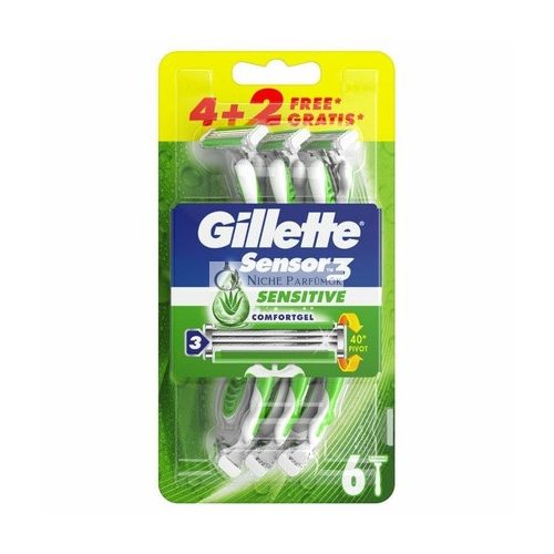 Gillette Sensor3 Sensitive Einweg-Rasierer Comfortgel Lubrastrip - Packung mit 6