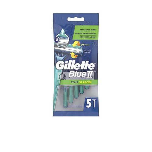 Gillette BlueII Plus Slalom Einweg-Rasierer für Männer mit zwei Klingen 30° Schwenkkopf Gleitstreifen - Packung mit 5