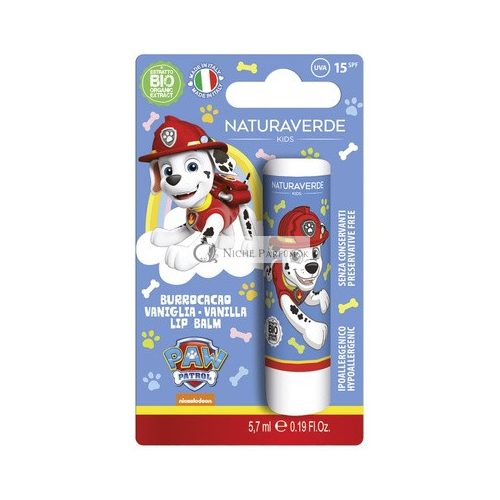 Naturaverde Kids Paw Patrol Vaníliás Ajkakápoló Kakaóvajjal Gyerekeknek, Organikus Shea Vajjal, UVA-UVB Szűrőkkel, SPF 15, 5.7ml