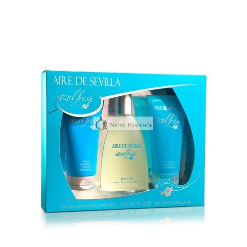 Aire de Sevilla Beauty Set Friss Kék Kiadás Hidratáló Testápoló Krém, Eau de Toilette, Hámlasztó Gél