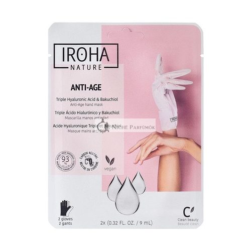 Iroha Nature Anti-Aging Kézmaszk Tripla Hialuronsavval, Bakuchiolal és Niacinamiddal, 93% Természetes Összetevő