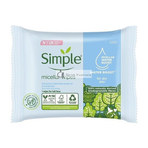 Simple Kind to Skin Hipoallergén Micellás Biológiailag Lebomló Sminklemosó Törlők 20 db